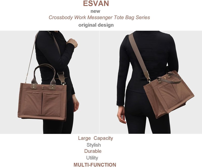 ESVAN Tote Bag for Women Purse Crossbody Bags for Work Diaper Travel Messenger Laptop Bag Handbags - Image 5